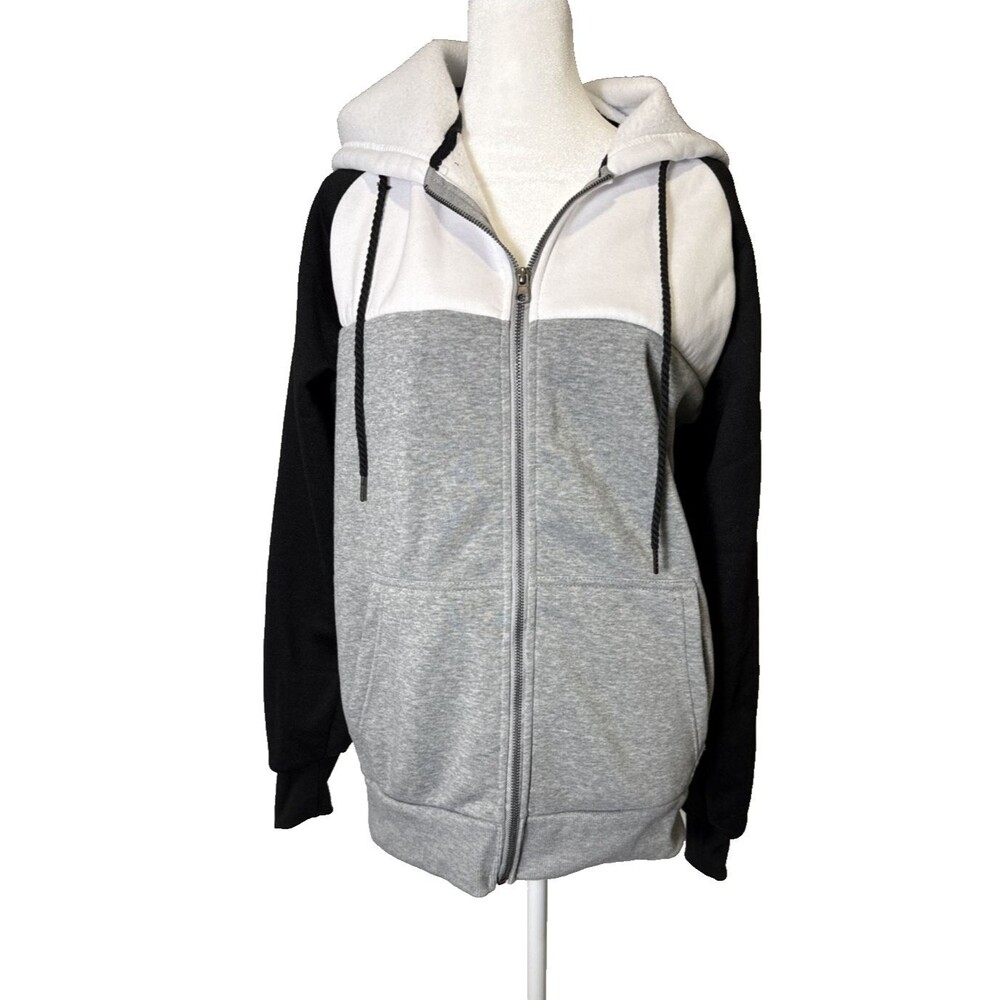 Across the Pond Hoodie Men's MED Black/Grey Colorblock Full Zip Sweatshirt Comfy